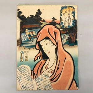 Y5513 WOODBLOCK PRINT Toyokuni Tokaido beautiful woman Japan Ukiyoe antique art