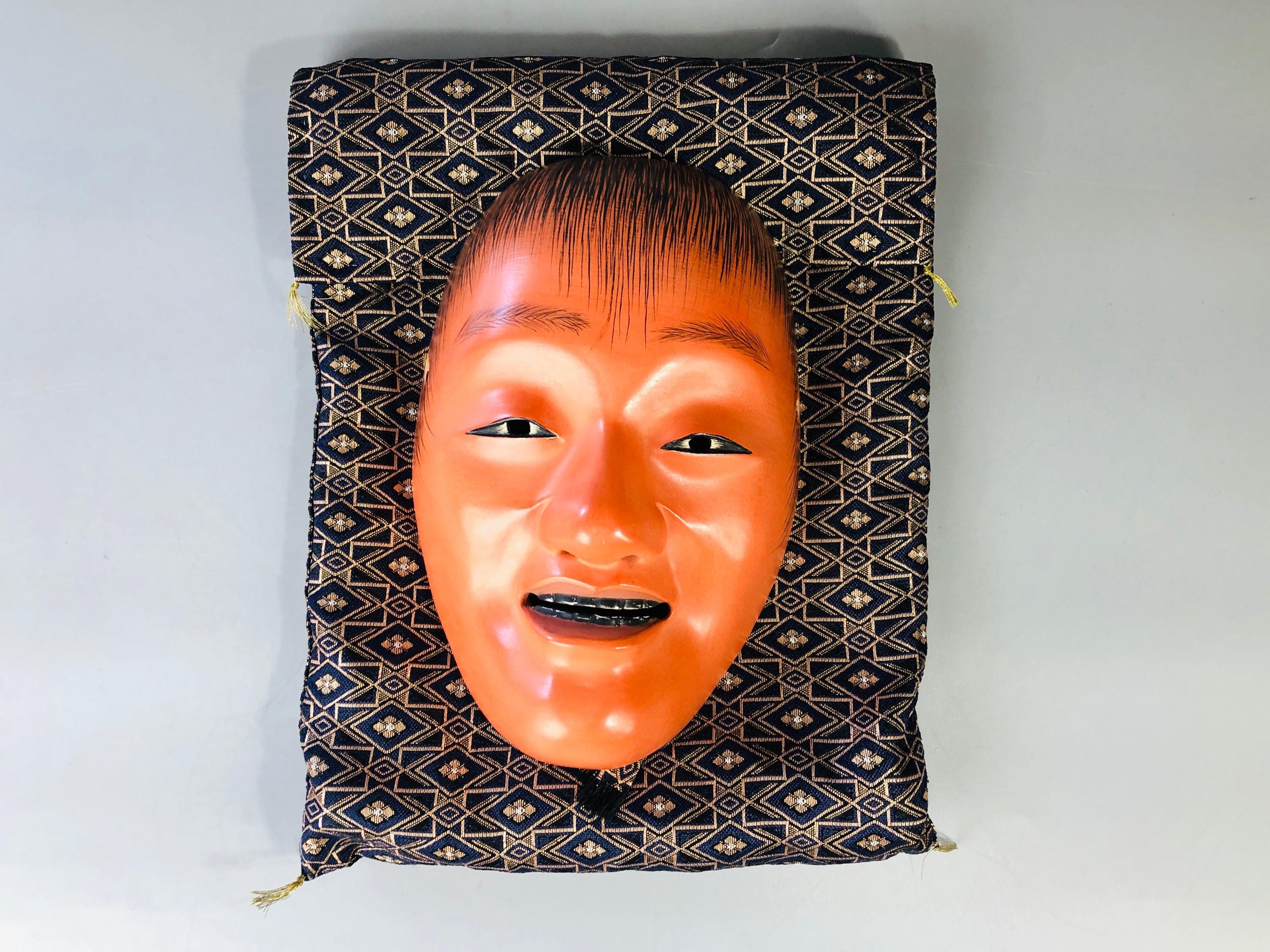 Y7123 NOH MASK Wood Carving Shoujou Signed Japan Antique