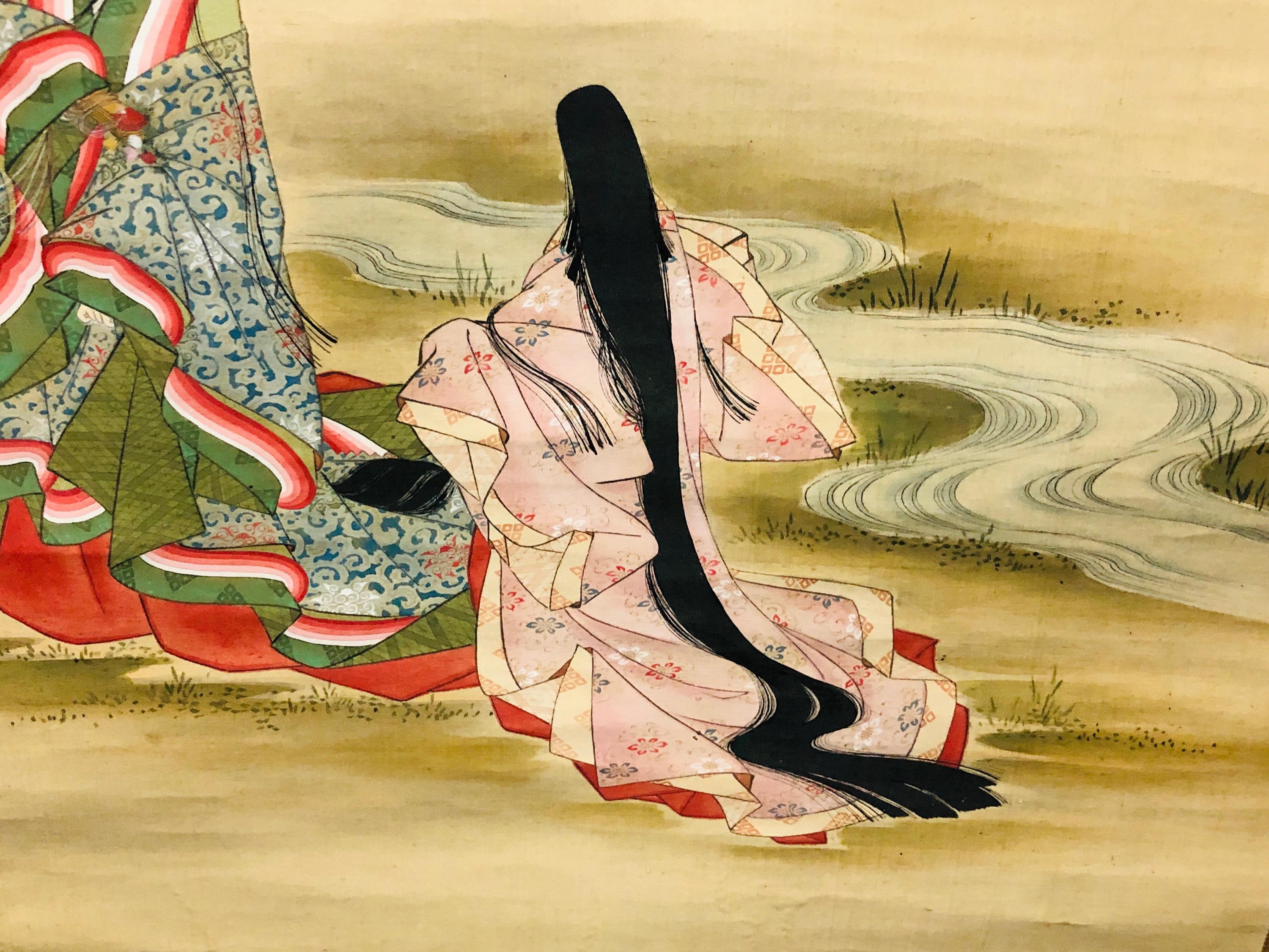 Y6599 [ビデオ] 掛軸 桜 女性 サイン入り 日本製 アンティーク 掛け軸