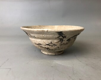 Y7645 CHAWAN Mino-ware Signed Landscape Japan Antique Tea Ceremony