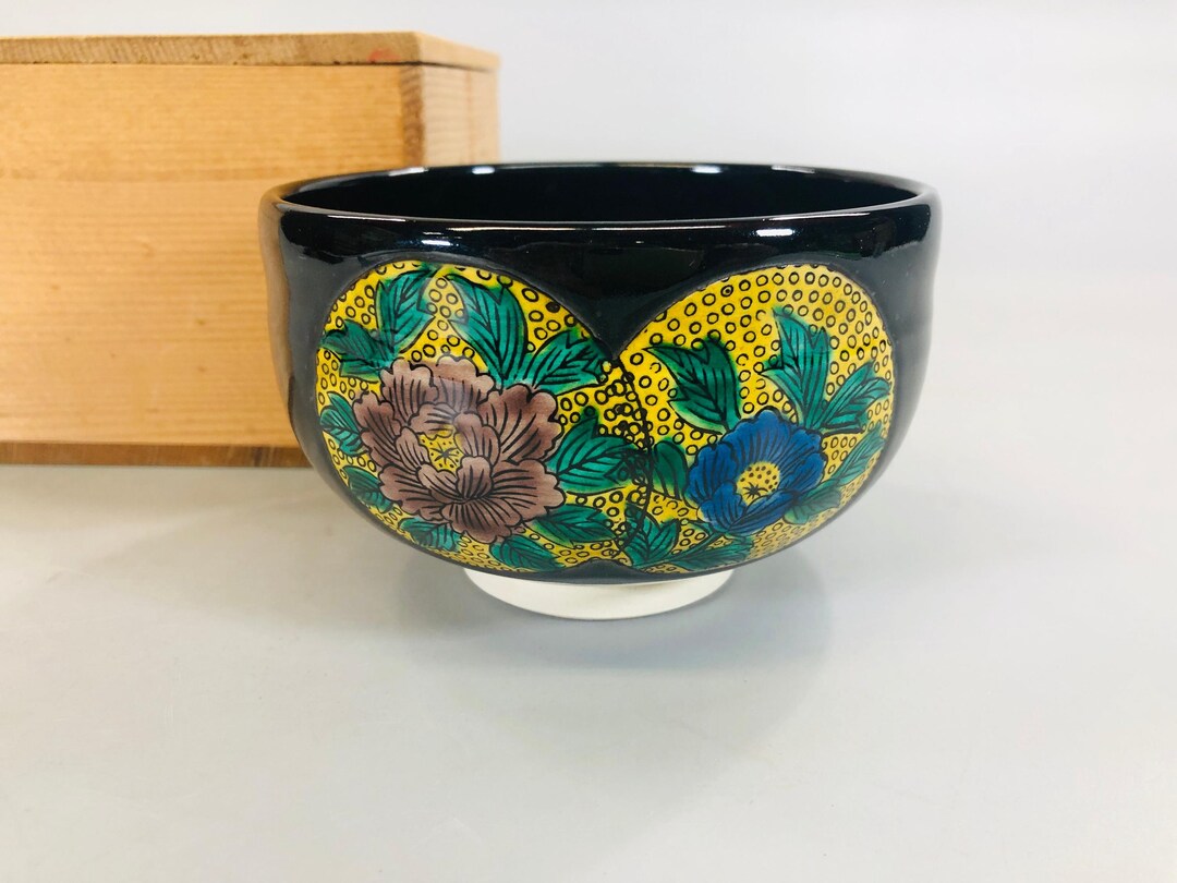 Y5540 CHAWAN Kutani-ware Signed Box Color Paint Japan Antique Tea ...