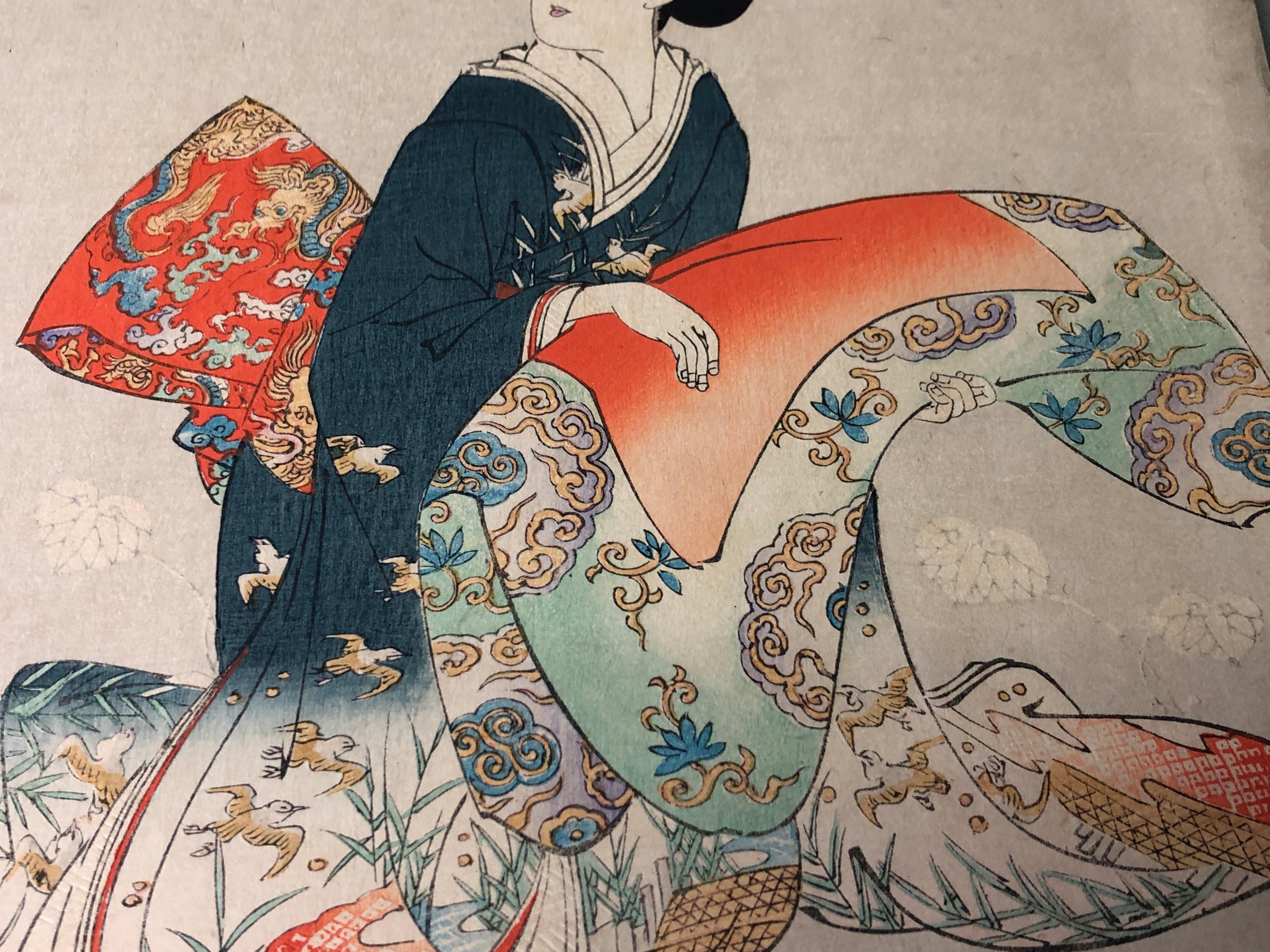 Y7855 WOODBLOCK PRINT Chikanobu Triptych Beautiful Woman Japan