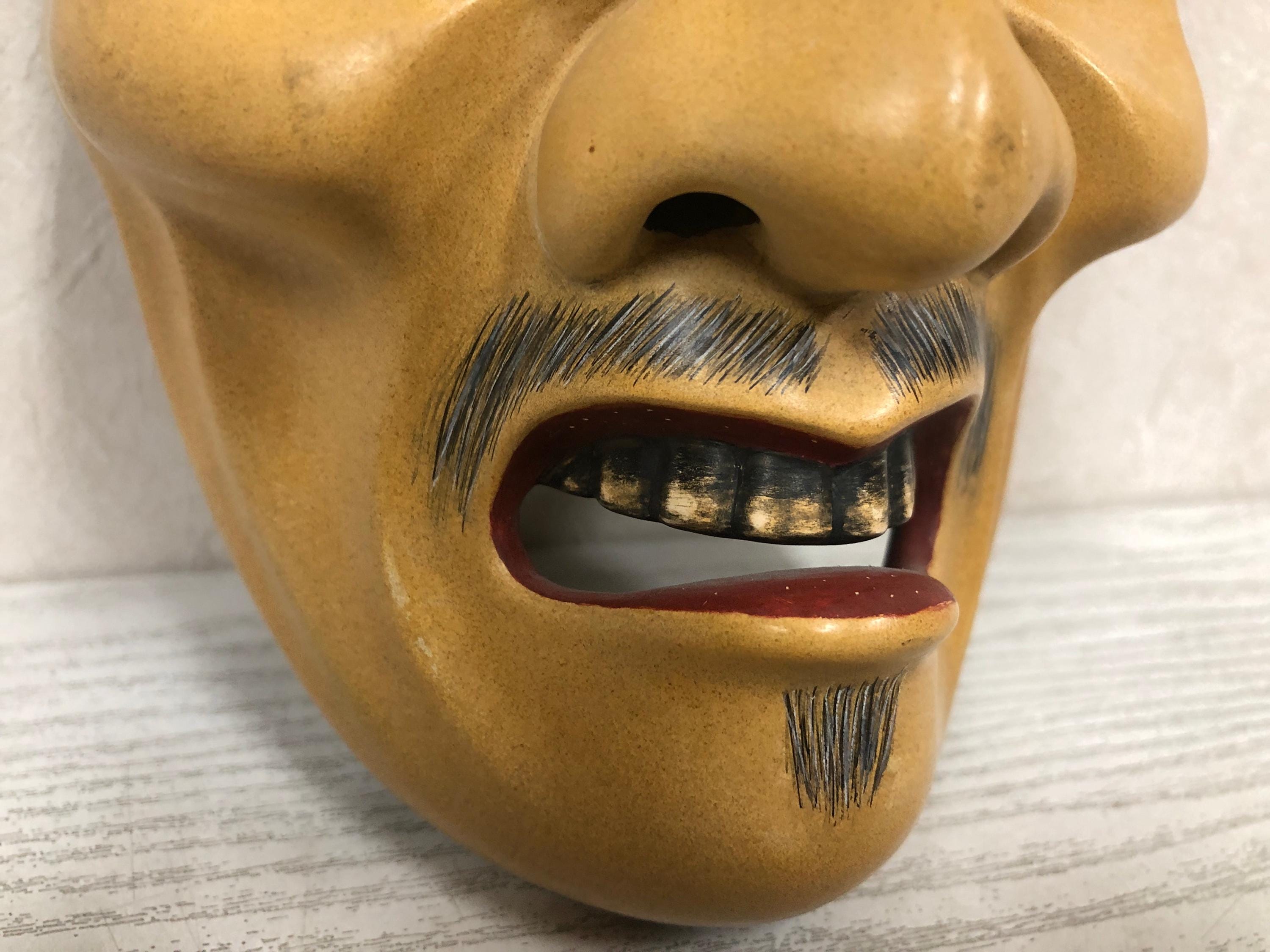 Wooden Noh Mask　木製能面 Y3600 NOH MASK Ikkaku Sennin wood carving signed Japan