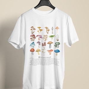 Maglietta micologica in stile vintage, maglietta sui funghi, maglietta retrò sui funghi, maglietta botanica, abbigliamento Cottagecore, maglietta Cottagecore, maglietta sui funghi,