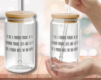 Funny coffee meme Glass Cup 16oz With Lid And Straw Trendy Glass Tumbler Iced Coffee Cup Glass Coffee Cup Tumbler, Water Glass Gift For Mom