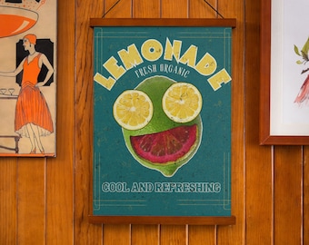 Lemonade add retro style Print, Retro Drink Poster, funny lemon Posters, retro style advertisement Kitchen Decor, Bar Decor, dorm room art