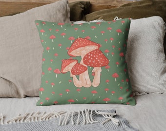 Fly Amanita Cottagecore mushroom pillow - nature aesthetic whimsical Multicolored Pillow Colorful Pillow  fairycore pillow Amanita muscaria