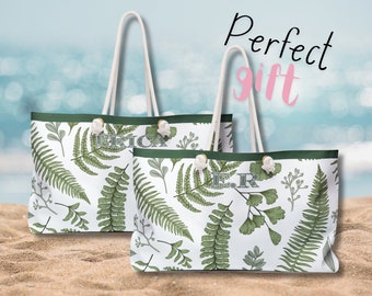 Personalised Beach Bag Summer Botanical Weekender Bag women's shopper, bag for vacation, swimming pool, summer holiday, beach accessories
