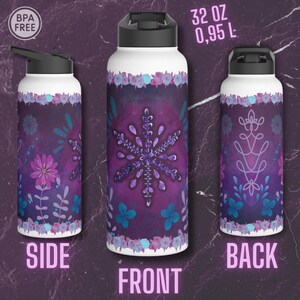 Arctic Blossom Insulated Water Bottle Purple water bottle , Lavender, Art Steel Water Bottle, Thermal Water Bottle, Custom water bottle zdjęcie 5