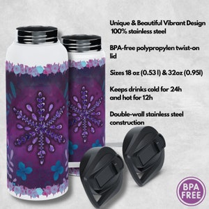 Arctic Blossom Insulated Water Bottle Purple water bottle , Lavender, Art Steel Water Bottle, Thermal Water Bottle, Custom water bottle zdjęcie 2