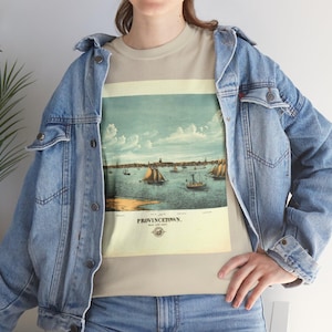 Princtown Old Ship 1800s Sea Heavy Cotton Tee Shirt, Nautical Unisex Top, Vintage Ship Graphic Tshirt, Men Women Sailor Gift, Sea Lover