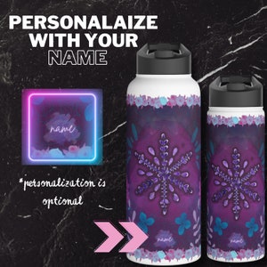 Arctic Blossom Insulated Water Bottle Purple water bottle , Lavender, Art Steel Water Bottle, Thermal Water Bottle, Custom water bottle zdjęcie 3
