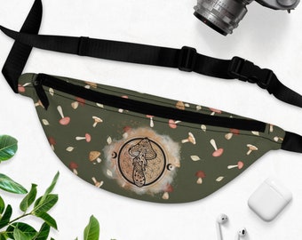 Mushroom Fanny Pack Hip Bag - Cottagecore Crossbody Belt Waist Bag - Colourful Bum Bag Dog Walking Bag, Summer Festival Chest Bag Purse