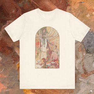 Vintage Art Nouveau Design Unisex Organic Cotton T-Shirt with Alphonse Mucha Art Incantation Salammbo Vintage art illustration tee