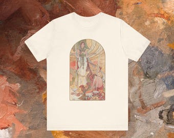 Vintage Art Nouveau Design Unisex Organic Cotton T-Shirt with Alphonse Mucha Art Incantation Salammbo Vintage art illustration tee