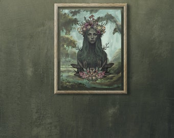 Woman of the swamp Poster Guardian of Forest Dark Cottagecore Decor Gothic Wall Art Woodland Goth Decor Cottagecore Halloween Dark aesthetic