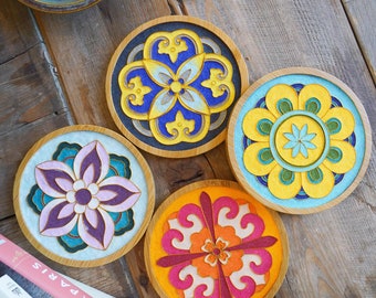 DIY Mandala Coaster Crafting Kit, Cloisonne Painting Kit (1 pc) - Mosaic Vintage Pattern, Mandala Design, Family Activity and Gift