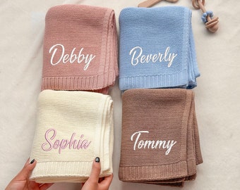 Personalized Knit Baby Blanket,Name Baby Blanket,Baby shower Gift,Embroidered Blanket Name,Newborn Baby Blanket,Cotton Knit blanket.