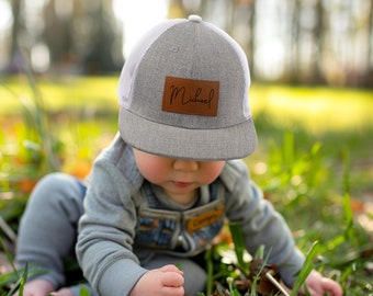 Chapeau personnalisé pour bébé, chapeau pour jeune adulte, bec plat, chapeau avec empiècement en cuir, chapeau avec prénom pour enfant, chapeau père et fils, chapeau cadeau fête des pères, chapeau pour tout-petit