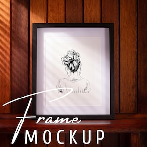 Black Frame Mockup Living Room Interior 4x5 Ratio Frame PSD Photoshop Smart Object Template Vertical Frame Close Up Natural Lighting Shadows
