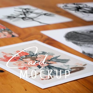 Multiple Postcard Mockup A6 Paper DIN A, Art Illustration, Realistic Multiple Poster, Greeting Card Closeup PSD Smart Object Flatlay templat