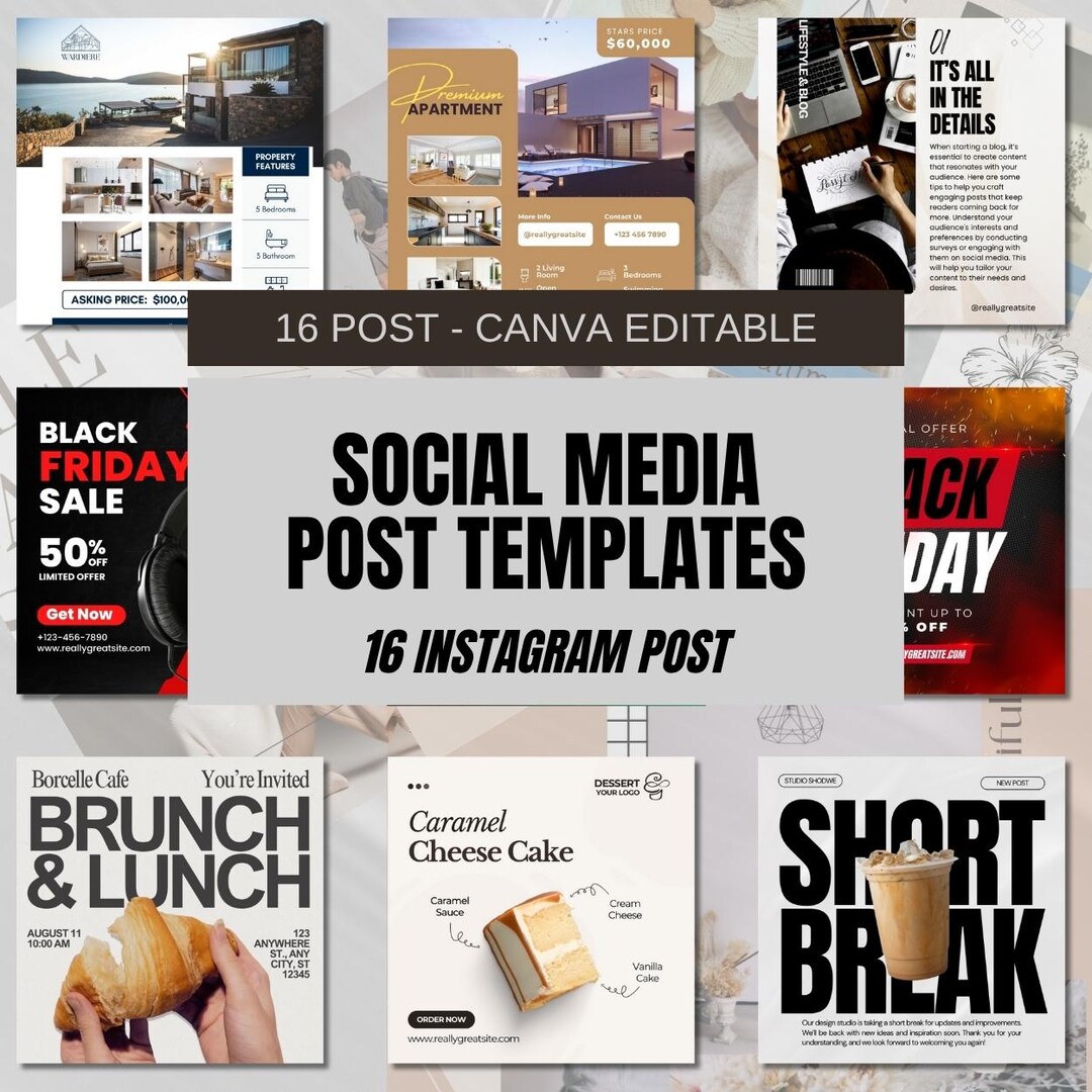 Instagram Post Templates I Editable Instagram Posts I 16 Instagram Post ...
