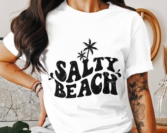 Salty Beach T-Shirt, Distressed Vintage Palm Tree Graphic Tee, Casual Summer Vacation Shirt, Unisex Beachwear