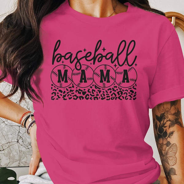 Baseball Mom T-Shirt, Sports Parent Support Tee, Mama Game Day Apparel, Women's Casual Fashion, Leopard Print Balls, Unique Gift for Her