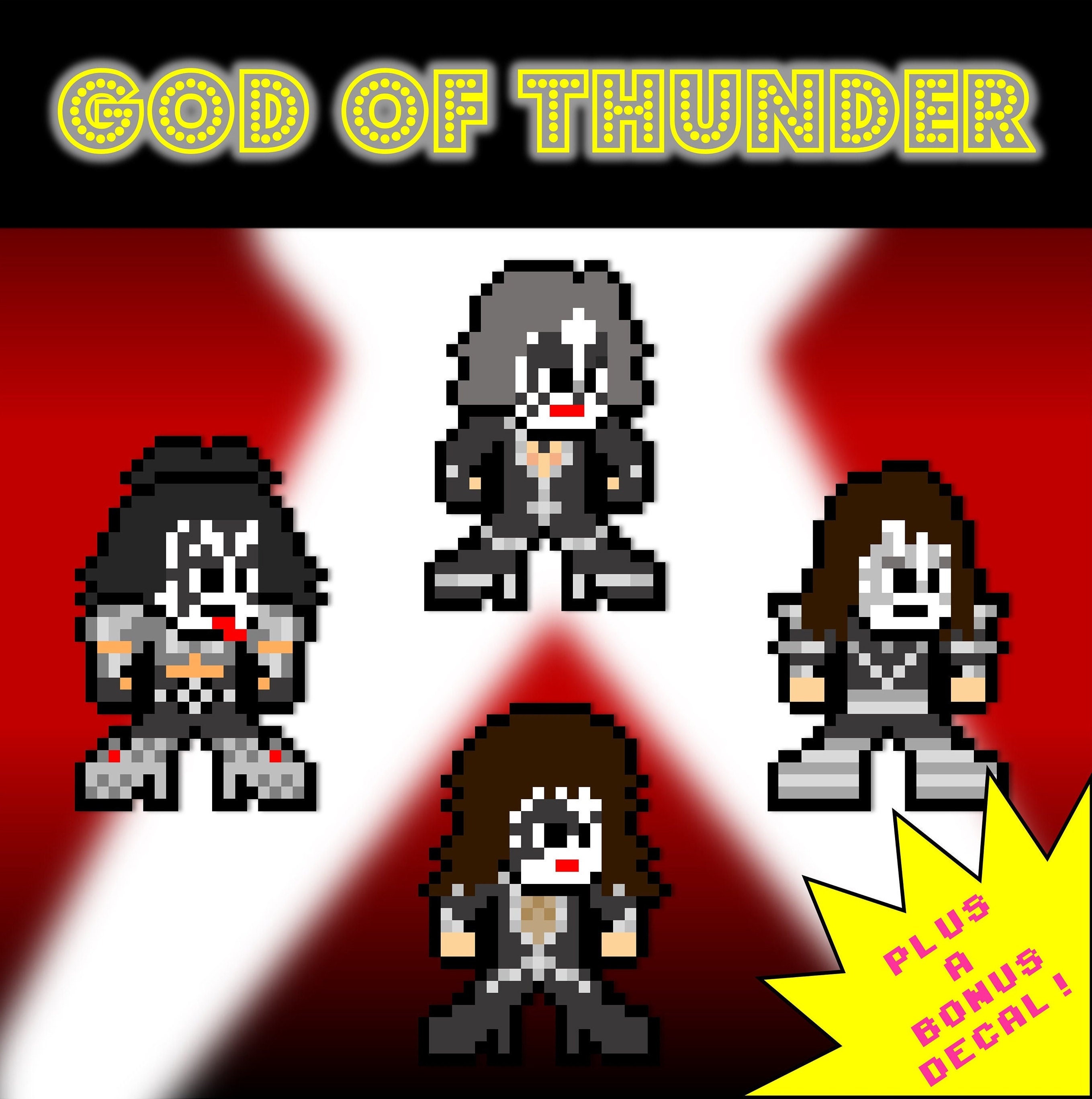 8-bit Retro Rock Band Stickers: God of Thunder Set of 4 - Etsy