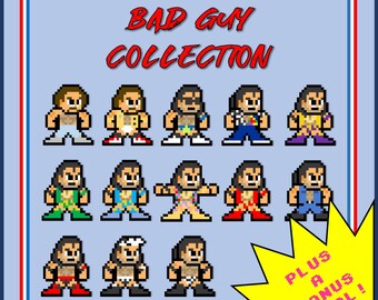 8-Bit Retro Wrestling Stickers: Bad Guy Collection Set of 13