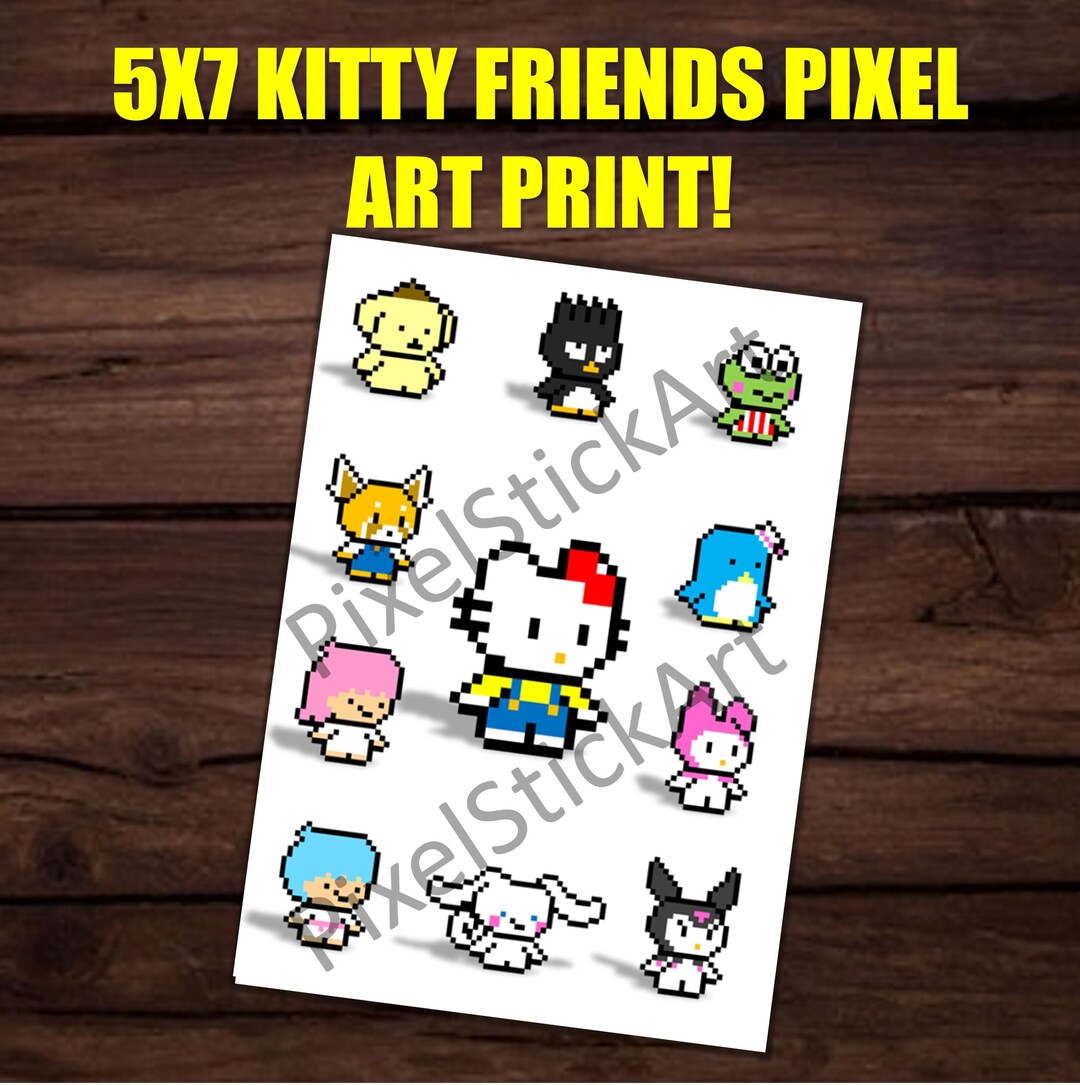 8-bit Kitty Friends Retro Cartoon 5X7 Print - Etsy