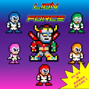 Pixel Art Stickers - The LION FORCE Collection Vinyl Sticker Set of 6 Individual Decals - Cartoons Hologram Holographic 8-Bit