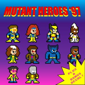 Pixel Art Stickers - The Mutant Heroes '97 Collection Vinyl Sticker Set of 10 Individual Decals - Comics Cartoons Hologram Holographic 8-Bit