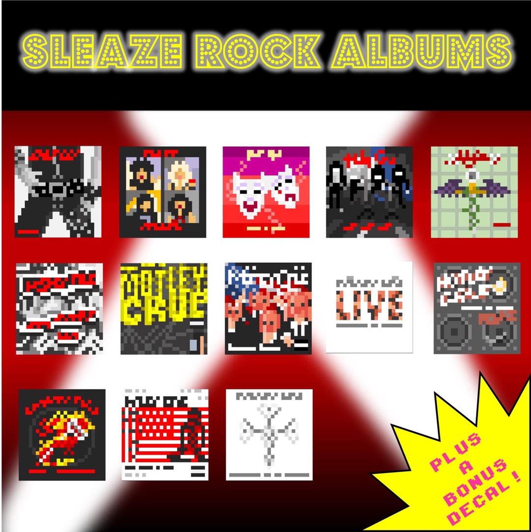 8-bit Retro Rock N Roll Stickers: 80s Sleaze Rock Albums Set of 13 - Etsy