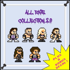 Pixel Art Stickers - The ALL RISE 2.0 Collection Vinyl Sticker Set of 6 Individual Decals - Wrestling Wrestlers Hologram 8-Bit Retro