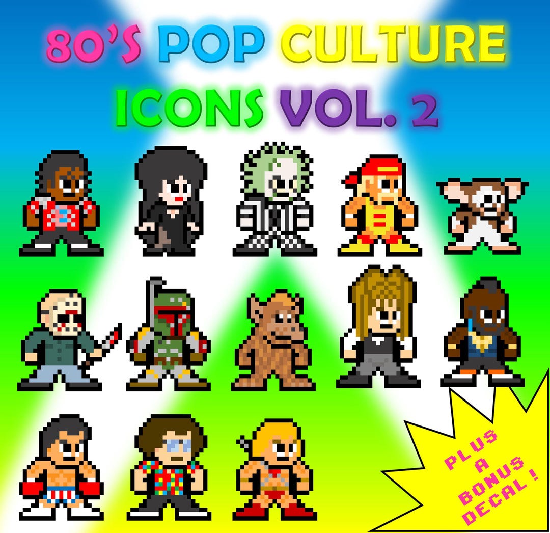 8-bit Retro Pop Culture Stickers: 80's Vol. 2 Set of 13 - Etsy