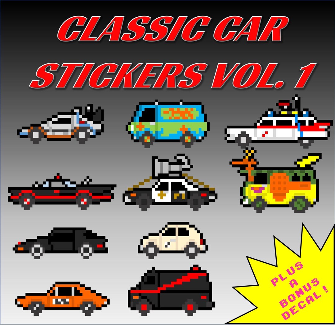 8-bit Retro Action Stickers: Classic Cars Vol. 1 Set of 10 - Etsy