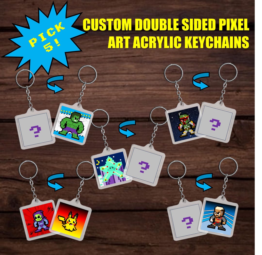 Pick 5 Custom 8-bit Double Sided Retro Keychains - Etsy