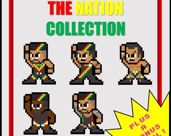8-Bit Retro Wrestling Stickers: The Nation Collection Set of 5