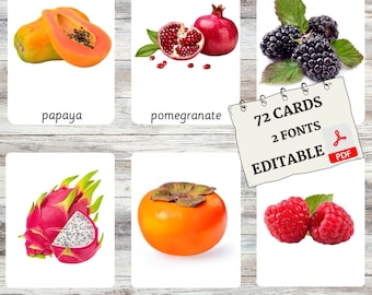 Fruit-flashcards • Montessori-flashcards (echte afbeeldingen) • Woordenschat • Nomenclatuurkaarten • 3-delige kaarten • Educatief • Bewerkbare pdf
