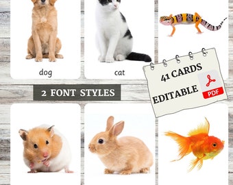 Huisdieren-flashcards • Montessori-flashcards • Woordenschat • Nomenclatuurkaarten • Driedelige kaarten • Educatief • Bewerkbare pdf • Afdrukbare flashcards