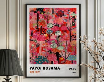 Japanisches Ausstellungsplakat, Yayoi Kusama Kunstdruck, Traditionelles Japanisches Wanddekor, Asiatisches Dekor, Japanische Kunst, japanischer Holzschnitt