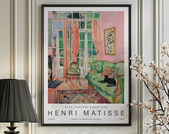 Impresión de Henri Matisse: Gato en una ventana abierta - Póster de Matisse para exposiciones de arte moderno, arte mural minimalista neutro, idea de regalo con recortes de Matisse