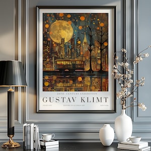 Gustav Klimt Mondnacht Druck, Klimt Museum Poster, Gustav Klimt Poster, Klimt Ausstellungsposter, Gustav Klimt Malerei, Blumengarten.