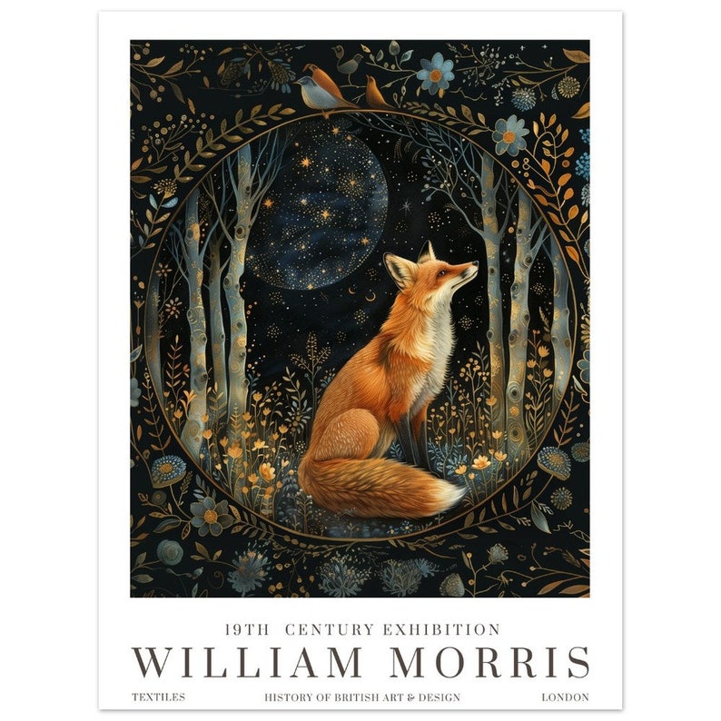 William Morris Mån- och Stjärntryck, William Morris Utställningstryck, William Morris Affisch, Vintage Väggkonst, Textilkonst, Rävaffisch 45x60 cm / 18x24″