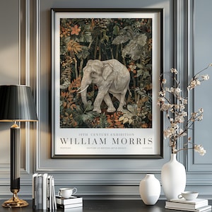 William Morris Elephant Print, William Morris Ausstellungsdruck, William Morris Poster, Vintage Wandkunst, Textilkunst, Elefant Poster
