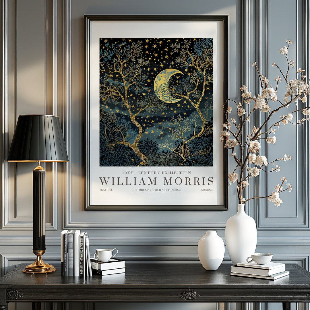 William Morris Moon & Stars Print, William Morris Exhibition Print ...