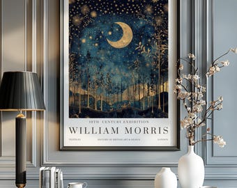 Stampa di William Morris Moon & Stars, stampa della mostra di William Morris, poster di William Morris, arte murale vintage, arte tessile, poster vintage