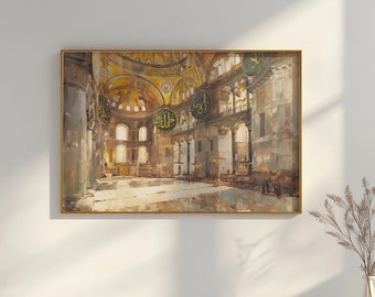 Impresión vintage especial de Santa Sofía / Estambul / Pintura al óleo / Arte vintage / Arte mural / Descarga digital / Decoración vintage imprimible