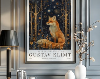 Stampa della volpe notturna di Gustav Klimt, manifesto del museo Klimt, manifesto di Gustav Klimt, manifesto della mostra di Klimt, dipinto di Gustav Klimt, arte della volpe